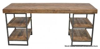 67" Desk Home Office Table Industrial Reclaim Wood Metal Frame 2 Level Natural
