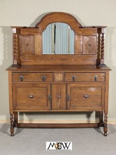 Antique English Solid Oak Barley Twist Buffet Sideboard Server c1920 K47