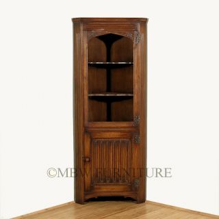 Antique English Oak Corner Bookcase Bookshelf Curio Cabinet c1940 BAA29