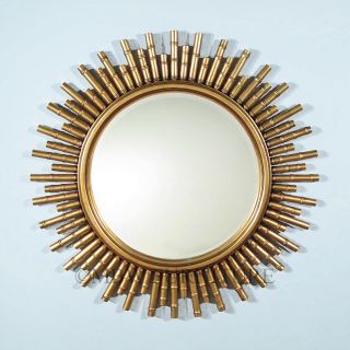 Solid Mahogany Gold Finish Wall Hanging Bamboo Frame 54in Round Mirror MR074G