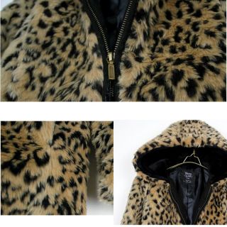 Chic Women's Leopard Print Faux Fur Coat Jacket Winter Warm Hooded Outerwear New