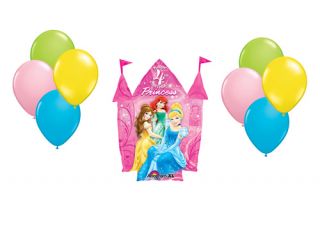 Pink Princess Castle Happy 4th Birthday Balloon Set Cinderella Ariel Belle 4