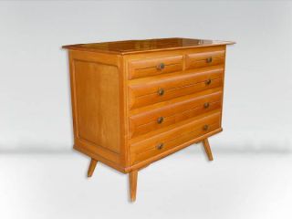 Vintage Mid Century Solid Wood 5 Drawer Dresser