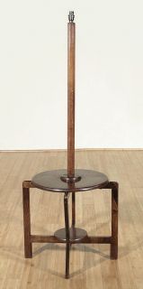 Vintage English Oak Art Deco Floor Lamp Table c1940 U36