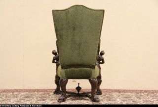 Blackamoor 1900 Italian Antique Throne Chair Carved Cherubs