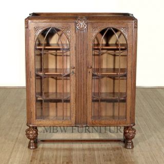 Antique English Oak Art Deco 3 5ft Bookcase Cabinet Display c1930’s P94