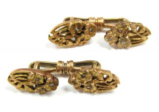 14kt Solid Rose Gold Cufflinks with Rose Diamonds 1900s Art Nouveau 12 3G