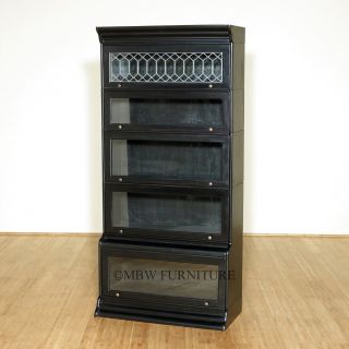Solid Mahogany Black Finish Barrister Bookcase Leaded Glass Curio Display as Is