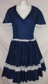 Vintage Square Dance Dress L XL Navy Blue Rockabilly 60s 70s Dancing