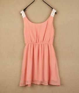 Cute Junior Girls Strapless Summer Chiffon Mini Dress Empire Waist Dresses Pink