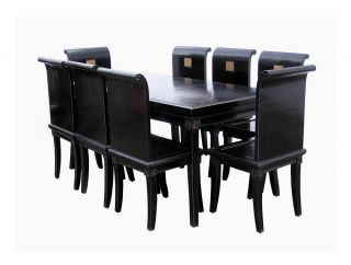 Classic Chinese Handmade Black Lacquer Dinning Table Set 8 Chairs F792