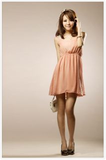 Cute Junior Girls Strapless Summer Chiffon Mini Dress Empire Waist Dresses Pink