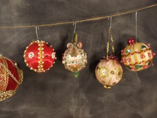 Vintage Lot 8 Handmade Beaded Decorated Styrofoam Ribbon Christmas Ornaments