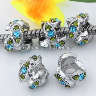 5pc Blue Green Crystal Flower Bead Fit Charm Bracelet