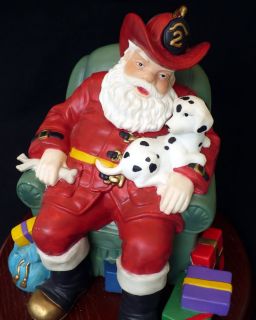 Fireman Santa Claus Figure Porcelain Hand Painted Figure Wooden Base