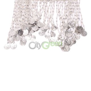 Beautiful Belly Dance Costume Reticulation Bead Head Cap with Coins Silver
