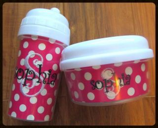 Personalized Monogram Custom 5 10 oz Baby Toddler Sippy Cup Snack Container Set