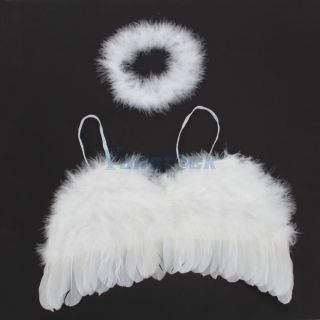 Cute Baby Infant 0 6mo White Angel Feather Wings Halo