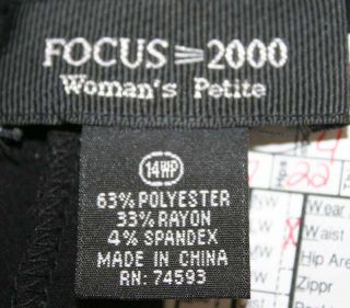 Focus 2000 Sz 14P Petite Womens Black Dress Pants Slacks Stretch 7F16