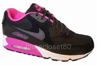 New Nike Air Max 90 2007 GS Womens Girls Trainers Black Dark Grey Pink Foil Whit