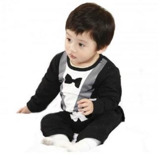 Boy Baby Formal Tuxedo Romper Pants 0 24M Outfit Jumpsuit Print One Pieces