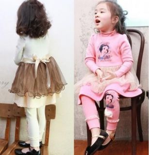 Kids Girls Long Sleeve Shirts Dress Leggings Outfit Cute Set 2 7Y 