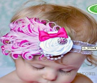 Baby Girl Infant Headband Bow Peacock Feather Flower Headwear Hair Band C0282D