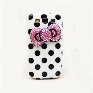 OC146 Cool Cute 3D Bling Bow Dot Pattern Case Cover for Samsung Galaxy i9300 S3