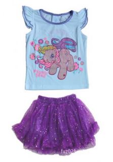 Girls Kids 2pcs Outfits Top Skirt 3years Lovely My Little Pony Flowers Sets