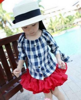 Girl Baby Plaid Shirt 1 7Y New Kids Bow Tops Cotton Ruffle Clothes Lovely Blouse