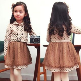 Toddlers Kids Girls Double Breasted Long Sleeve Cotton and Tulle Dress 2 7Y