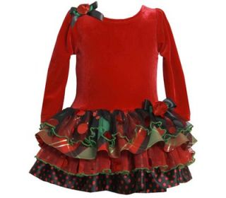 New Bonnie Jean Girls Holiday Outfit Tutu Dress Christmas Red Green Plaid 12mo 6
