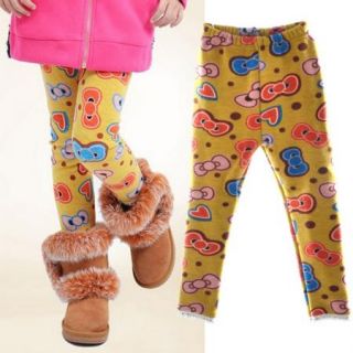 Girls Winter Warm Thick Leggings Fleece Lined Kids Bear Trousers Dot Pants 3 8Y