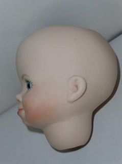 Ceramic Bisque Baby Doll Open Head Blue Eyes Hand Painted Lips Cheeks Eyelashes