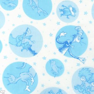 Celebrate Dr Seuss 2 Baby Seuss Characters Bubble Dots Stars Blue White Kaufman
