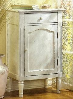Wood Cabinet 1 Drawer and Door Distressed White Shabby Country Chic 29" High SLC