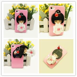 QC25 Bling White Dress Japanese Girl Doll Mirror Pink Case Cover for iPhone 4 4S