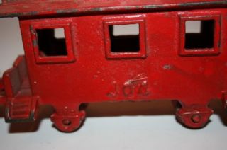 Antique Cast Iron Train Cars Passenger Caboose Red 403