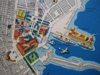 1950 Sitmar Cruise Liner Pictorial Map Naples Italy Conti House Flag Napoli SHIP