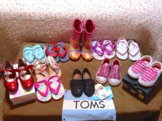 11 Pairs Toddler Girls Shoes Sandals Tennis Boots Flip Flops Toms 6 7