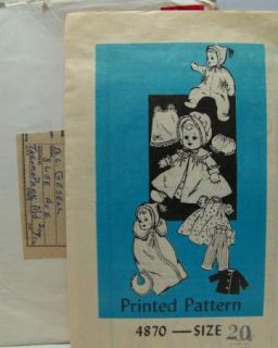 Vintage 60s Mail Order Doll Clothes Pattern 20" Baby Dear DY Dee Puddin Toodles