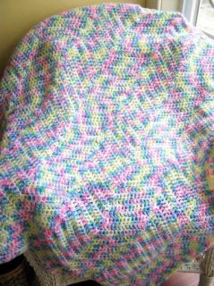 Baby Blanket Afghan Wrap Crochet Knit Handmade Rainbow Print Variegated Ripple
