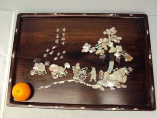 Large 50cm 19 5" Huang Huali Wood Mother of Pearl Inlaid Tray c1800s Chinese