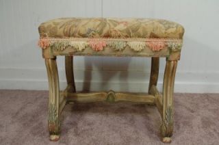 Vtg Shabby Green Paint Chic Swedish Rococo French Style Vanity Bench Stool Chair