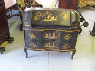 Original Antique Drop Front Oriental Painted Motif Desk 239