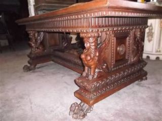Beautiful Carved Figural Antique Italian Victorian Dining Room Table 13IT081C