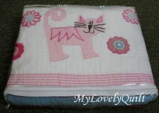 Pussy Cat Applique Hand Quilted Cot Crib Baby Quilt