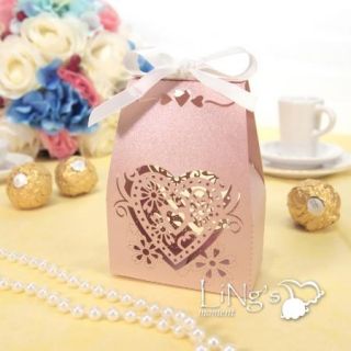 Sweet Love Heart Laser Cut Gift Candy Boxes with Ribbon Wedding Party Favor Bag