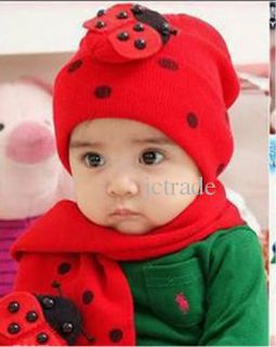 Baby Toddler Hat and Scarf Set Red Ladybird Design