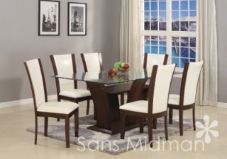 New 5 PC Espresso or White Round Glamour Dining Set w Glass Table Top 4 Chairs